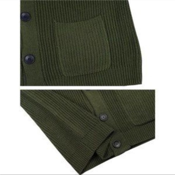 New Men's Cardigans Slim Fit Green - Picture 4 of 5